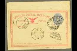 1893 (Nov) Cover Addressed To USA, Bearing (on Reverse) Complete 5c Blue Numeral Postal Stationery CARD ATTACHED... - Messico