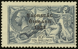 1922-23 10s Dull Grey Blue Seahorse SG 66, Showing Row 1/2 MAJOR RETOUCH Hib. T61b, Fine Mint, Centered To Right.... - Other & Unclassified