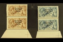 1922 2s 6d Chocolate And 10s Dull Grey Blue, 3 Line Thom Ovpt, (SG 64, 66) Both In Vertical Marginal Pairs With... - Other & Unclassified