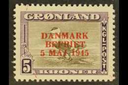 1945 5k Brown & Purple Liberation OVERPRINT IN RED Variety (SG 25a, Michel 25 I, Facit 27v2), Very Fine Mint,... - Other & Unclassified