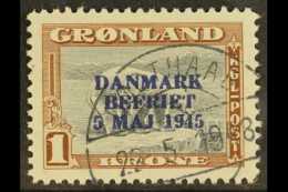 1945 1k Grey & Brown Liberation OVERPRINT IN BLUE Variety (SG 23, Michel 23 I, Facit 25v2), Very Fine Used,... - Other & Unclassified