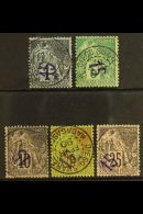 DIEGO SUAREZ 1890 Surcharges Complete Set (Yvert 1/5, SG 1/5), The 15 On 10c With Surcharge Inverted (Yvert 3a)... - Other & Unclassified
