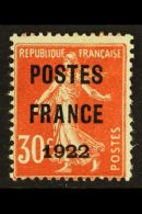 PRECANCELS 1922 30c Orange With "POSTES FRANCE" Overprint, Yvert 38, Mint, Small Thins, Fresh Colour, Cat 1,200... - Altri & Non Classificati