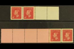 1950 4c Dark Carmine Imperf X Perf 9½ COIL LEADERS START & END STRIPS (Unitrade 300, SG 422), Very Fine... - Other & Unclassified