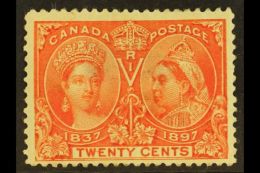 1897 20c Vermilion Jubilee With W-E VARIETY (Plate 21, Position 15), Unitrade 59ii, Mint Small Part Og, Heavy... - Other & Unclassified