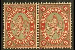 1881 3st Carmine And Grey "Lion", Michel 6, Very Fine Mint HORIZONTAL PAIR. (2 Stamps) For More Images, Please... - Other & Unclassified