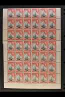 1938-52 COMPLETE SHEET NHM 1d Black & Red, Plate 2, Complete Sheet Of 60 Stamps (6 X 10), Selvedge To All... - Bermuda