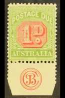 POSTAGE DUES 1909 1d Rosine And Yellow Green Die 1, Very Fine Mint Lower Marginal Copy Showing JBC Monogram. For... - Other & Unclassified