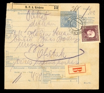 Austria, Bosnia&Herzegovina - Parcel Card Sent From Kresevo To Offutak (Vojvodina) 13.12.1915. / 2 Scans - Brieven En Documenten