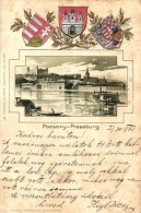 T3 1900 Pozsony, Pressburg, Bratislava; Címerek, Kiadja Holderer Gusztáv No. 3. / Promenade, Coat Of... - Non Classificati