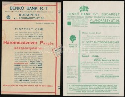 1933-1937 BenkÅ‘ Bank Rt. Sorsjátékokkal Kapcsolatos Szórólapjai és... - Non Classificati