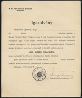 1945 Kitöltetlen Igazolás MNB Pénzjegynyomdai Hadiüzemi Szolgálatról... - Altri & Non Classificati