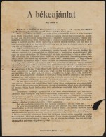 1918 'A Békeajánlat', Magyar NyelvÅ± Hirdetmény, Armeedruckerei Trient, Kis... - Altri & Non Classificati