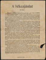 1918 'A Békeajánlat', Magyar NyelvÅ± Hirdetmény, Armeedruckerei Trient, Kis... - Otros & Sin Clasificación