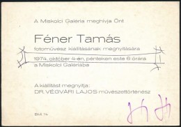 1974 Féner Tamás (1938-) FotómÅ±vész Aláírása... - Otros & Sin Clasificación