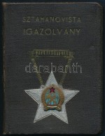 1954 Sztahanovista Igazolvány, Az ElÅ‘lapján Fém Jelvénnyel - Non Classificati