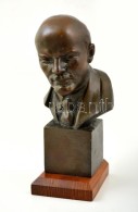 Lenin, Festett Spiáter Büszt, Fa Talapzaton, Jelzett, M: 28 Cm - Autres & Non Classés