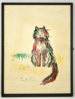 Szántó Jelzéssel: Cica. Akvarell-tus, Papír, üvegezett Keretben, 57×42 Cm - Altri & Non Classificati