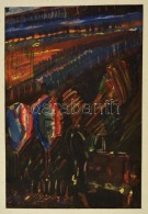 Guti Ferenc (1917-?): Reflektorfények. Akvarell, Papír, Jelzett, 31×21 Cm - Andere & Zonder Classificatie