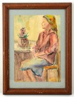 Glatz Jelzéssel: ÜlÅ‘ Asszony. Akvarell, Papír, üvegezett Keretben, 35×23 Cm - Andere & Zonder Classificatie