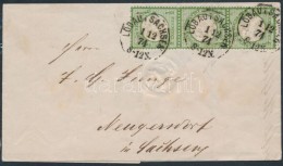 1874 Mi 17b Hármascsík / Stripe Of 3 Levélen / On Cover 'LÖBAU I. SACHSEN' - Altri & Non Classificati