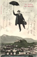 T2/T3 Salzburg, Flying Man With Umbrella, General View With The Castle (EK) - Non Classificati