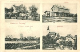 T2 Bernartice, Barzdorf; Restauration Zum Bahnhof, Bahnhof, G. Elsner's Holzstoff-Fabrik, Kirchenplatz /... - Non Classificati