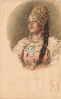 * T2/T3 Russian Woman, Folklore Art Postcard; Artist Signed (fl) - Sin Clasificación