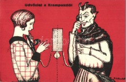 T2 Üdvözlet A Krampusztól / Krampus With Lady Talking On The Phone. B.K.W.I. 3329-13. S: H.... - Zonder Classificatie