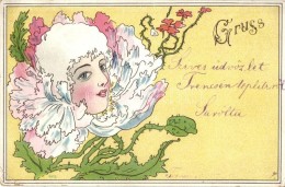 T2/T3 1899 Lady's Head In Flower, Art Nouveau Litho Art Postcard (EK) - Non Classificati