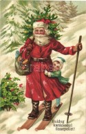 T2 Boldog Karácsonyi ünnepeket! / Christmas, Saint Nicholas Skiing, Litho - Unclassified