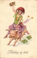 T2 New Year, Pig Riding Lady, Mushroom Hat, Erika Nr. 605. Litho - Non Classificati