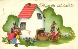 * T2/T3 'Húsvéti üdvözlet' / Easter Greeting Card, Rabbits, Eggs, House, Litho (EK) - Non Classificati