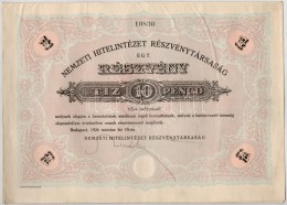 Budapest 1926. 'Nemzeti Hitelintézet Részvénytársaság' Részvénye... - Zonder Classificatie