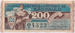 Brazília 1930. 'Sao Paulo Város Lottó' Lottójegy Hátoldalán... - Non Classificati