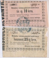 Miskolc 1860. 10kr 'Miskolcz Város Utalványa' Rózsaszín Papír + 25kr 'Miskolcz... - Zonder Classificatie