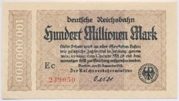 Németország / Weimari Köztársaság / Birodalmi Vasút 1923. 100.000.000M... - Zonder Classificatie