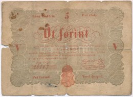 1848. 5Ft 'Kossuth Bankó' Vörösesbarna T:III- Ly., Szakadás - Zonder Classificatie