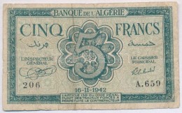 Algéria / Szövetséges Megszállás 1942. 5Fr T:III- TÅ±ly.
Algeria / Allied... - Non Classificati