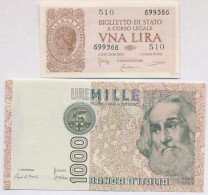 Olaszország 1944. 1L + 1982. 1000L T:I,I-
Italy 1944. 1 Lira + 1982. 1000 Lire C:UNC,AU
Krause 29b, 109a - Non Classificati