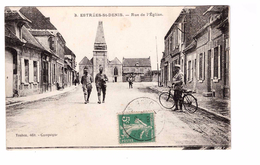 60 Estrees St Saint Denis Rue De L' Eglise Cpa Animée Soldat Militaire Cycliste Velo Cachet 1916 - Estrees Saint Denis