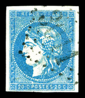 O N°44B, 20c Bleu Type I Rep 2, Replaqué, Belle Présentation   Cote: 825 Euros   Qualité:... - 1870 Bordeaux Printing