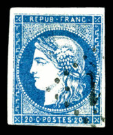 O N°44Aa, 20c Bleu Foncé Type I Report 1, TB (certificat)   Cote: 1100 Euros   Qualité: O - 1870 Bordeaux Printing