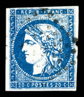 O N°44Aa, 20c Bleu Foncé Type I Report 1, TB (signé Brun/certificat)   Cote: 1100 Euros  ... - 1870 Bordeaux Printing