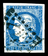 O N°44Aa, 20c Bleu Foncé Type I Report 1, TTB (certificat)   Cote: 1100 Euros   Qualité: O - 1870 Bordeaux Printing