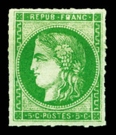 * N°42A, 5c Vert Rep 1 Percé En Ligne, Grande Fraîcheur. SUP. R.R. (signé... - 1870 Emissione Di Bordeaux
