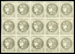 ** N°41Bb, 4c Gris Foncé Report 2, Bloc Report De 15 Exemplaires (5ex*), Fraîcheur Postale.... - 1870 Ausgabe Bordeaux