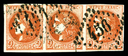 O N°40B, 2c Brun-rouge Report 2, Bande De Trois Horizontale, Jolie Pièce (signé/certificat)  ... - 1870 Bordeaux Printing
