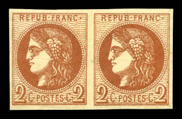 ** N°40B, 2c Brun-rouge Report II En Paire, Fraîcheur Postale, SUP (certificat)      Qualité: ** - 1870 Bordeaux Printing