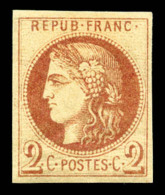 * N°40Af, 2c Chocolat Clair Report 1, Impression Très Fine Dite De Tours, RARE Et SUP (certificat)   ... - 1870 Bordeaux Printing